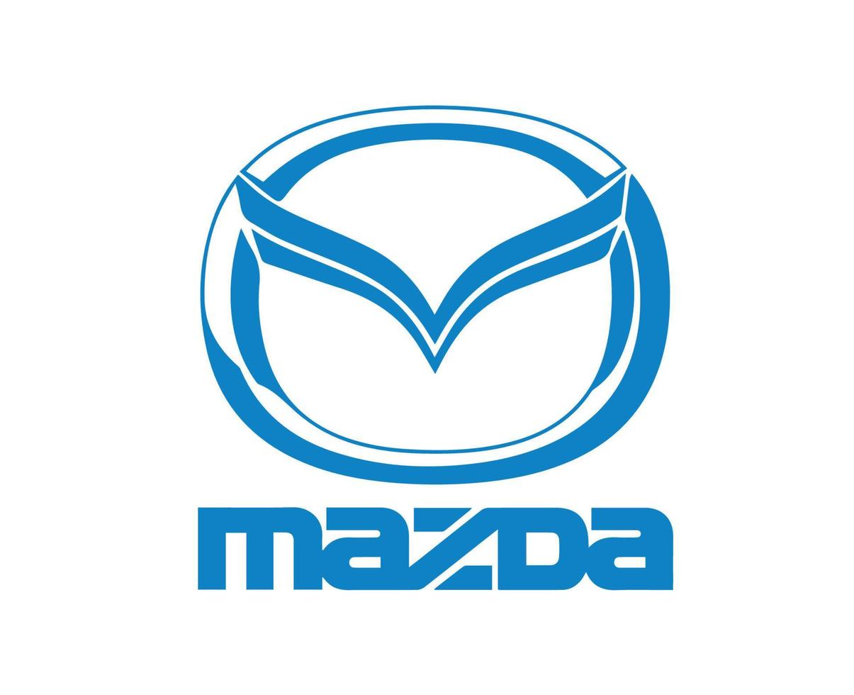 Mazda Logo Symbol Brand Car With Name Blue Design Japan Automobile Vector Illustration