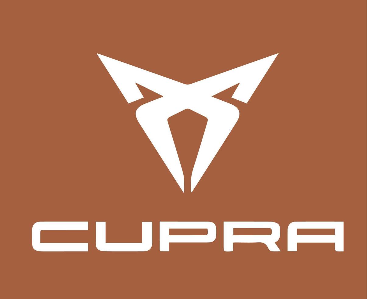 cupra logo marca coche símbolo con nombre blanco diseño Español automóvil vector ilustración con marrón antecedentes