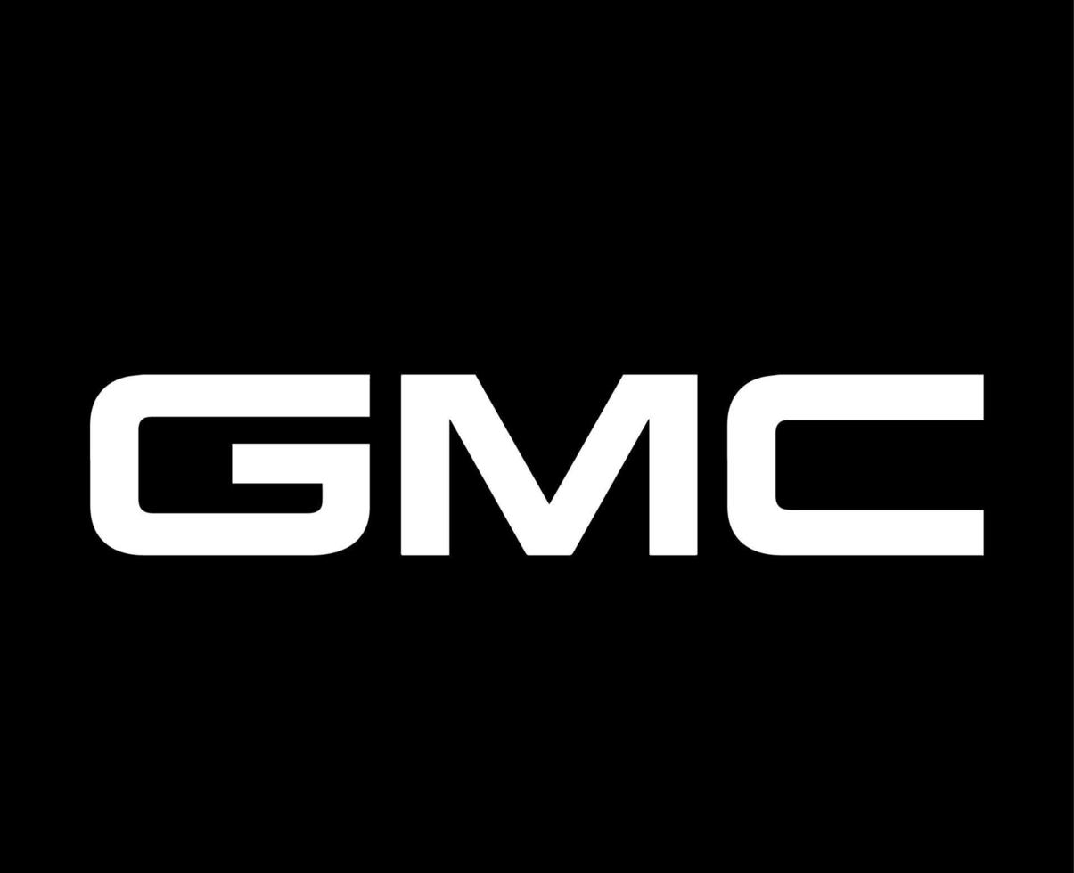 GMC Brand Logo Symbol Name White Design USA Car Automobile Vector Illustration With Black Background