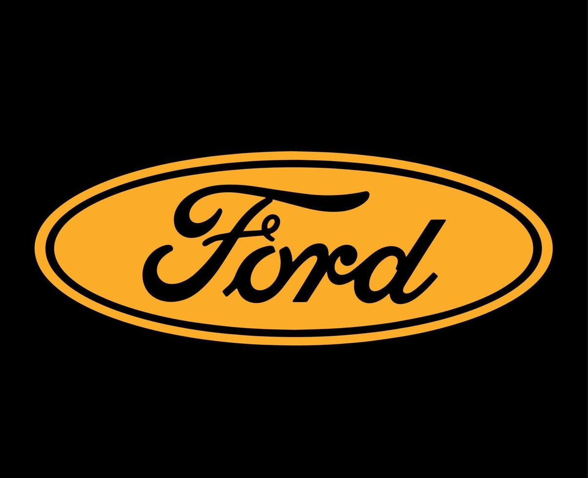 Ford Brand Logo Car Symbol Yellow Design Usa Automobile Vector Illustration With Black Background