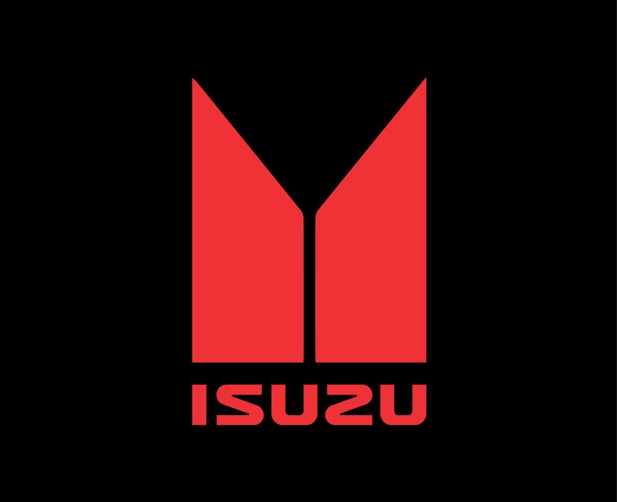 Isuzu Brand Logo Car Symbol With Name Red Design Japan Automobile Vector Illustration With Black Background