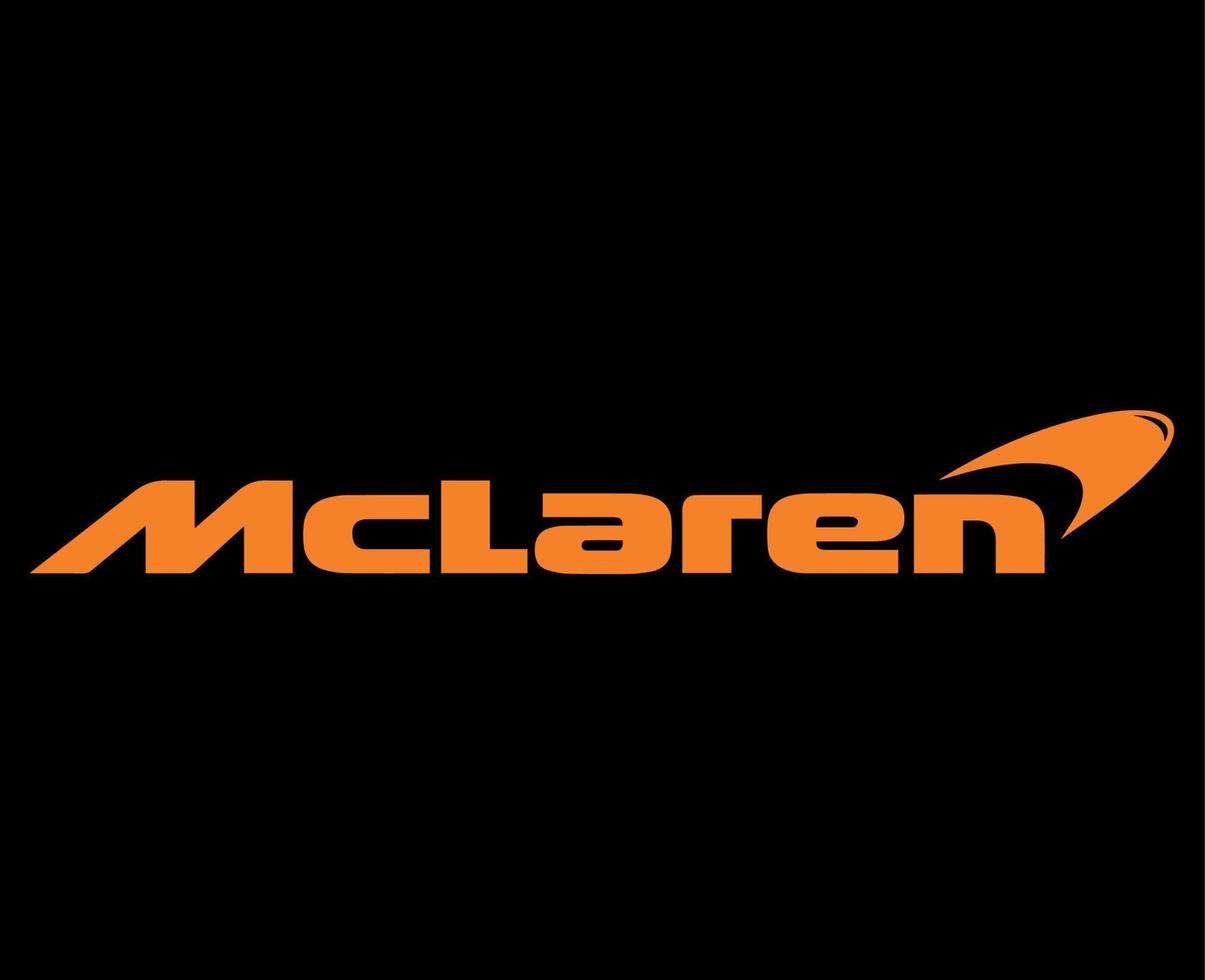 McLaren Brand Logo Car Symbol Name Orange Design British Automobile Vector Illustration With Black Background