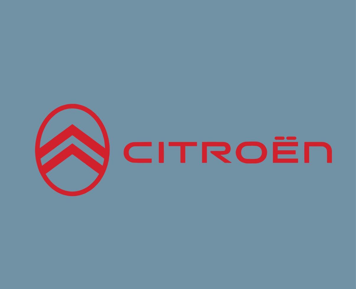 citroen marca nuevo logo coche símbolo con nombre rojo diseño francés automóvil vector ilustración con gris antecedentes