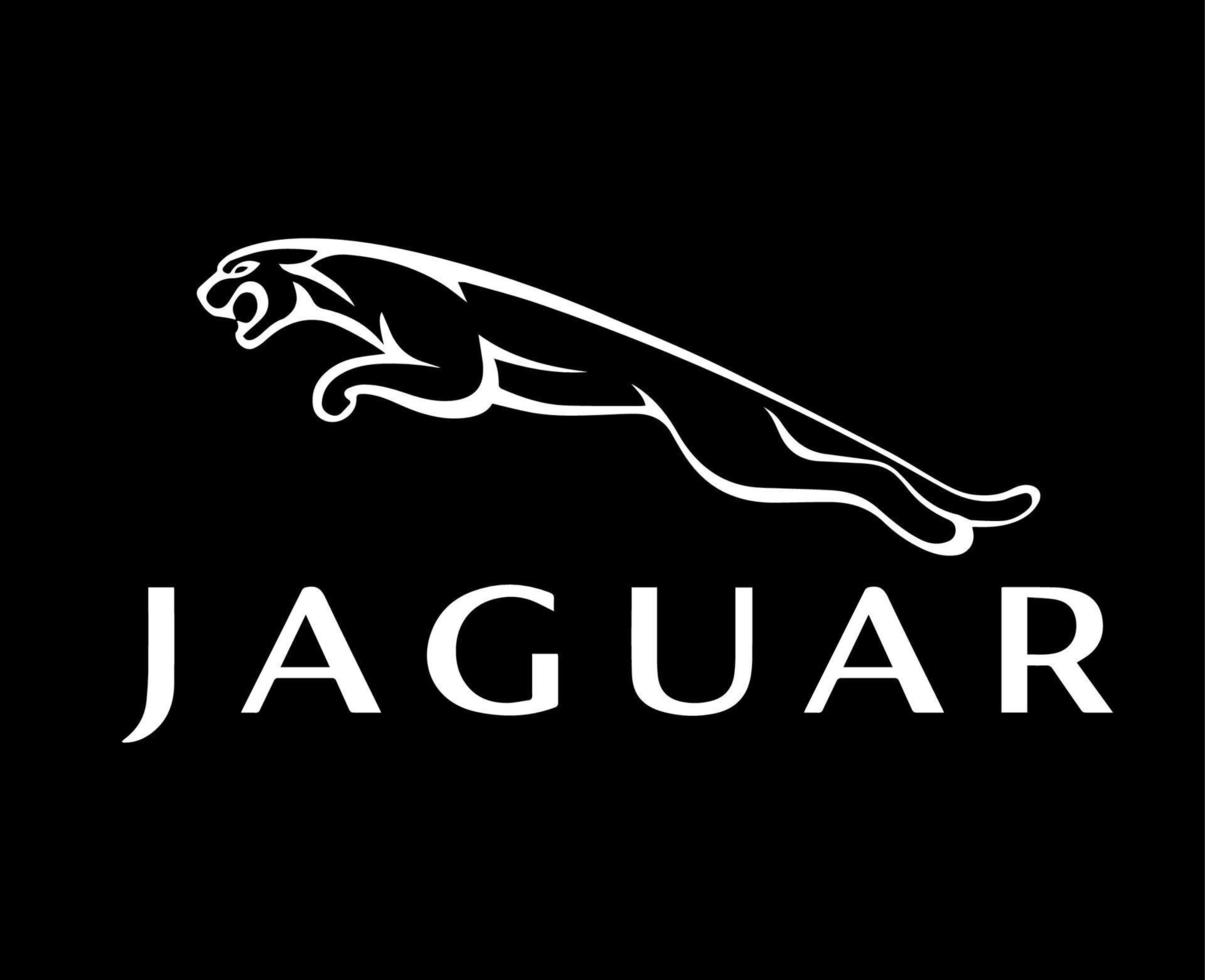 jaguar marca logo coche símbolo con nombre blanco diseño británico automóvil vector ilustración con negro antecedentes