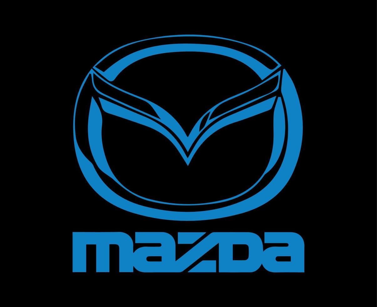 Mazda Brand Logo Symbol With Name Blue Design Japan Car Automobile Vector Illustration With Black Background