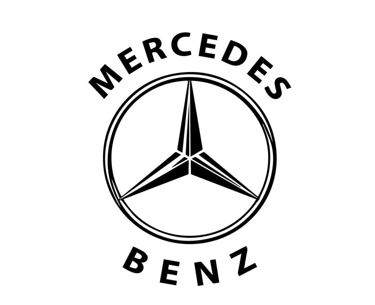 Mercedes Benz Logo Brand Symbol With Name Black Design german Car Automobile Vector Illustration