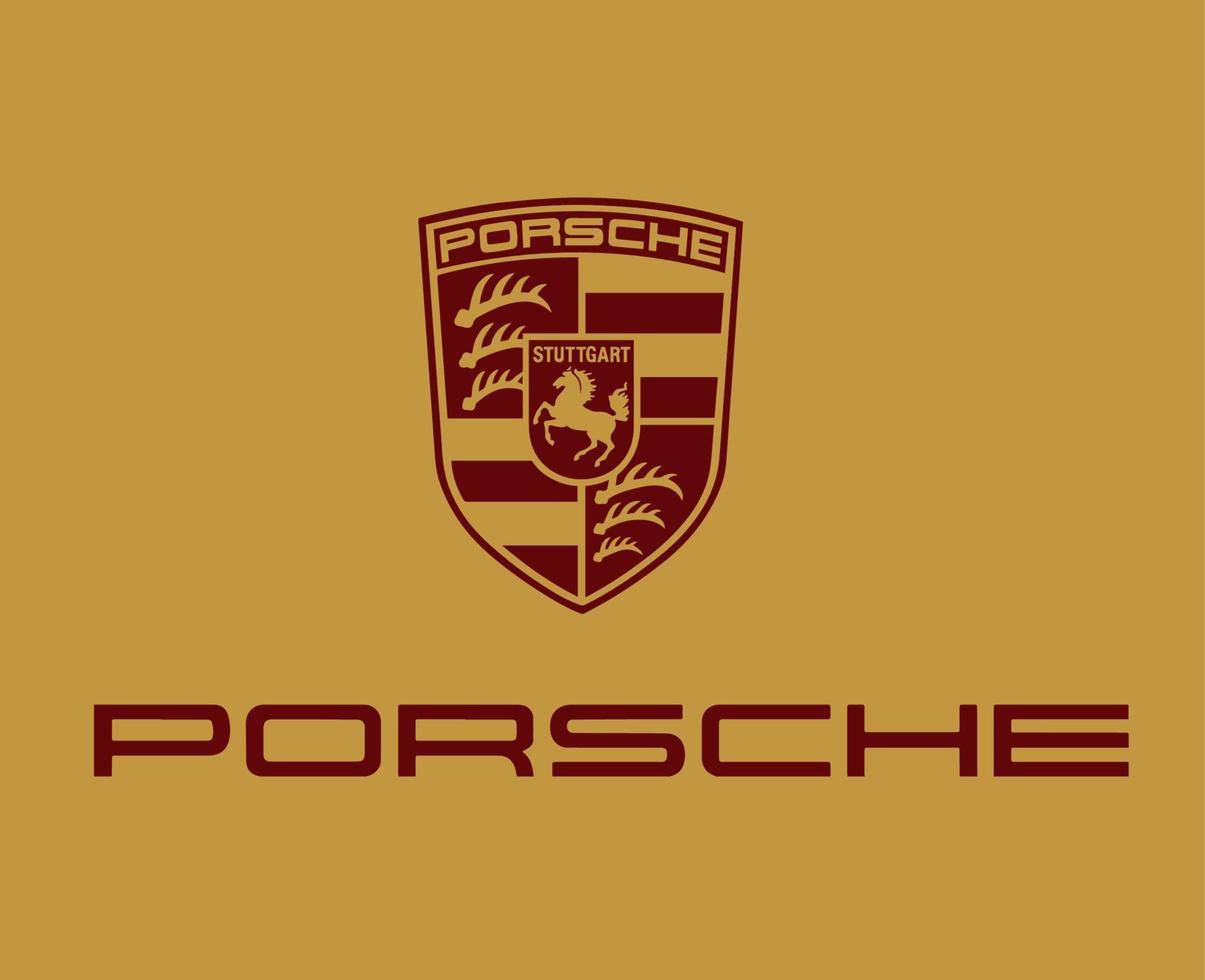 Porsche Logo Brand Symbol With Name Red Design German Car Automobile Vector Illustration With Gold Background