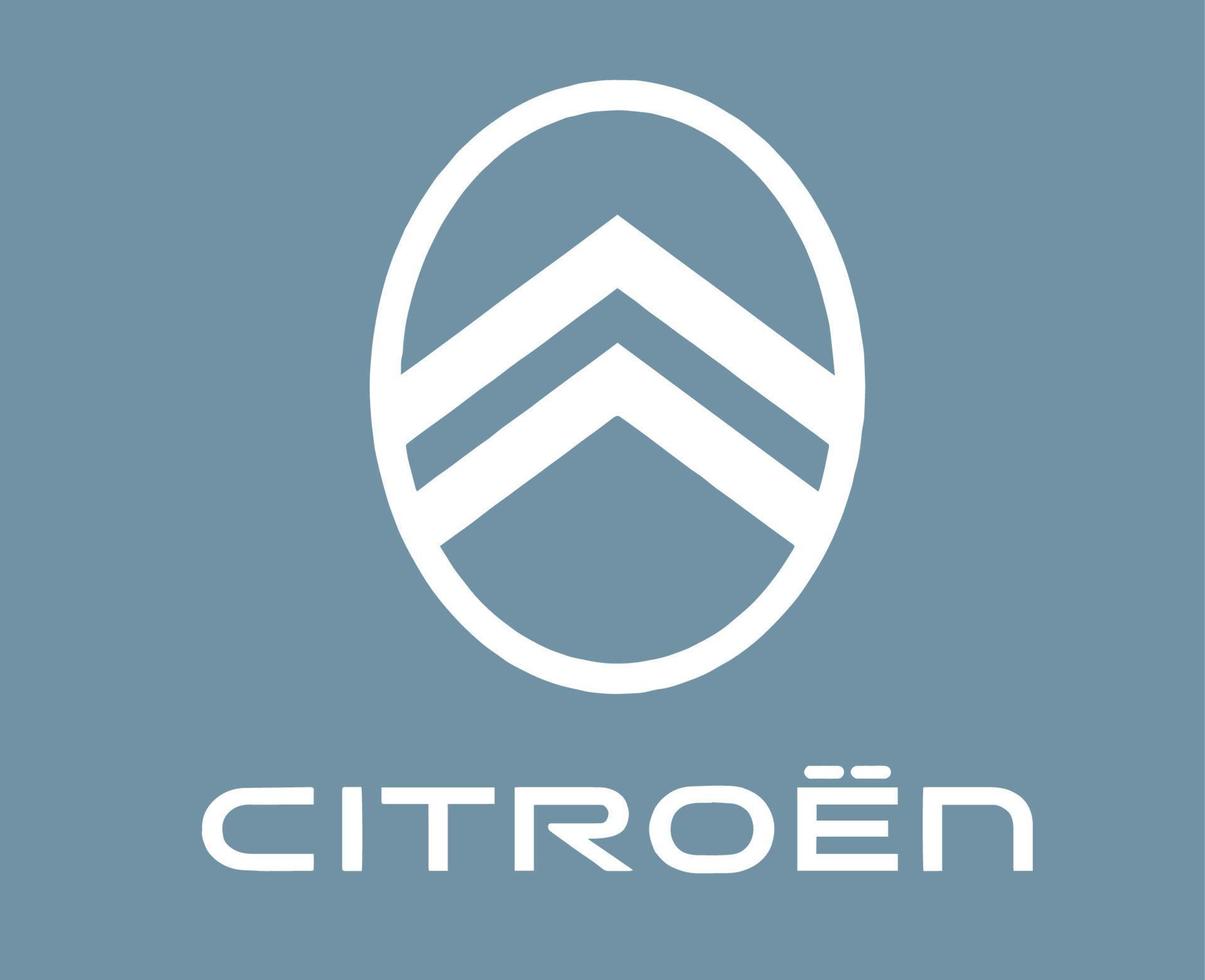 Citroen Brand New Logo Car Symbol With Name White Design French Automobile Vector Illustration With Gray Background