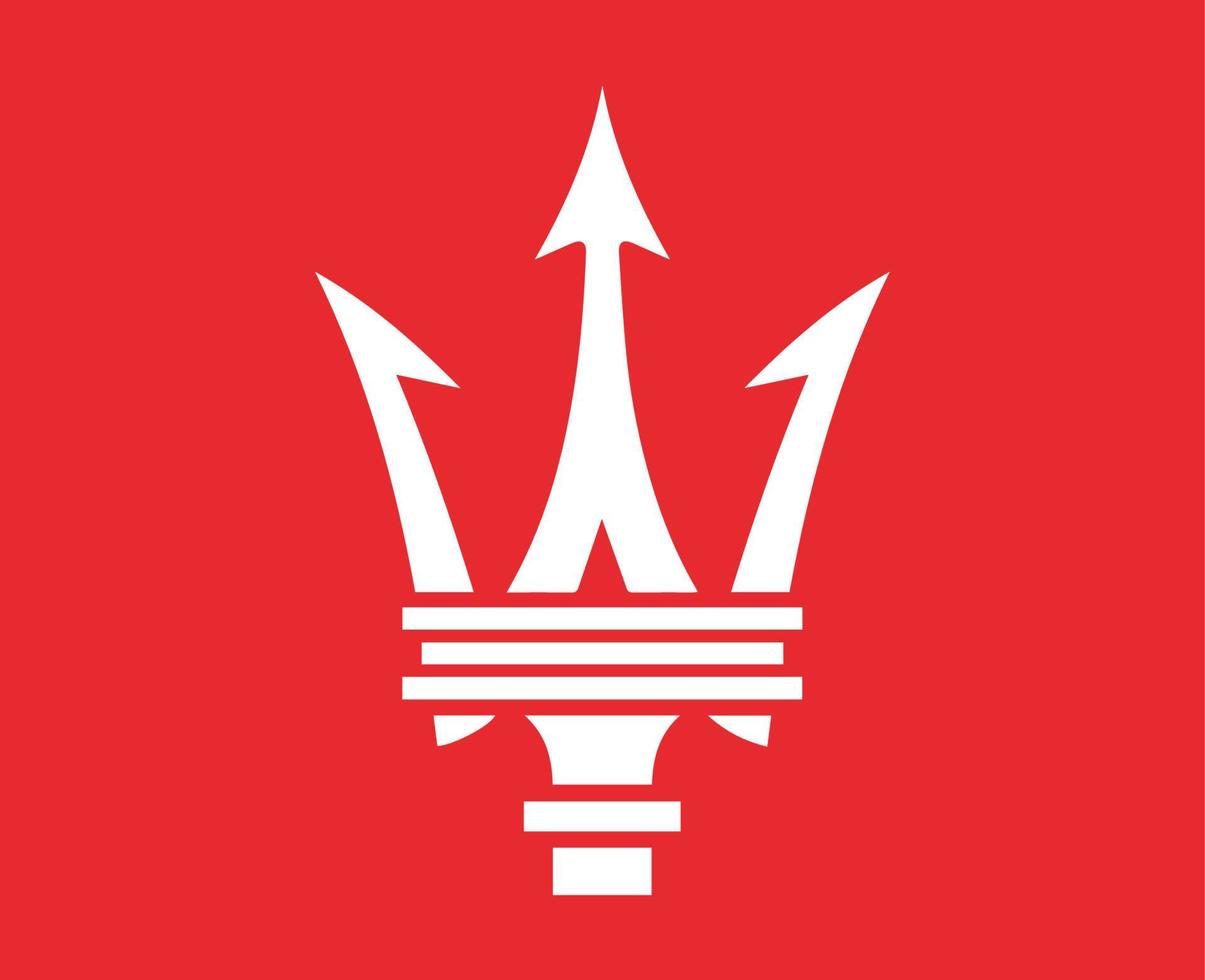 Maserati Logo Brand Symbol White Design Italian Car Automobile Vector Illustration With Red Background