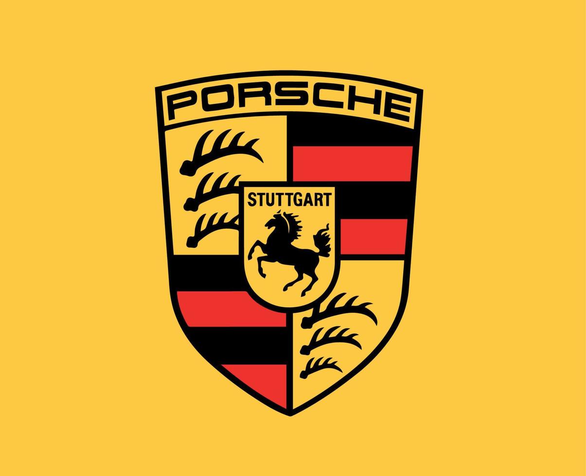 Porsche Brand Logo Car Symbol Design German Automobile Vector Illustration With Yellow Background