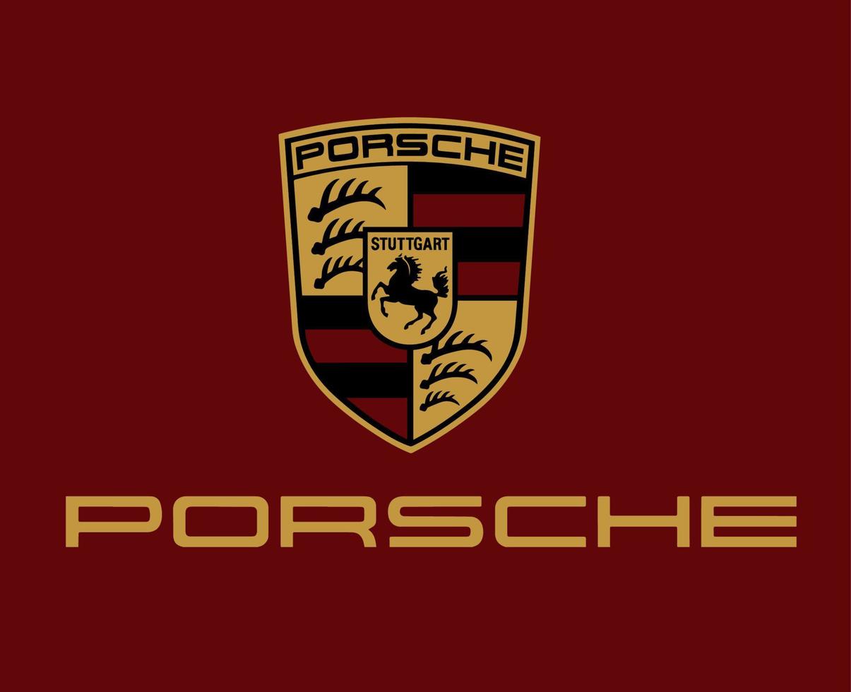 Porsche logo marca coche símbolo con nombre oro diseño alemán automóvil vector ilustración con rojo antecedentes