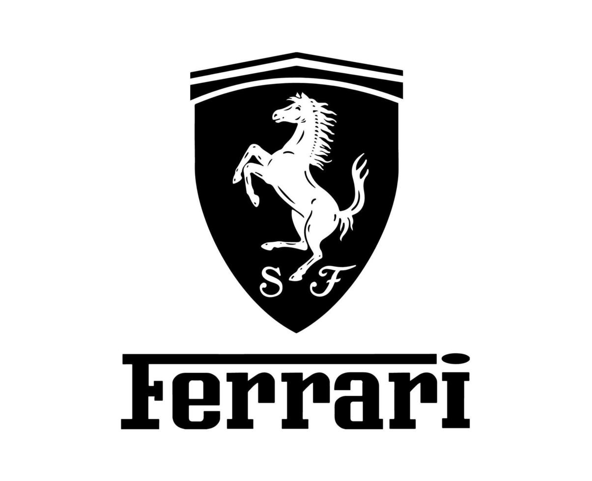 Ferrari Logo Brand Car Symbol With Name Black Design Italian Automobile Vector Illustration