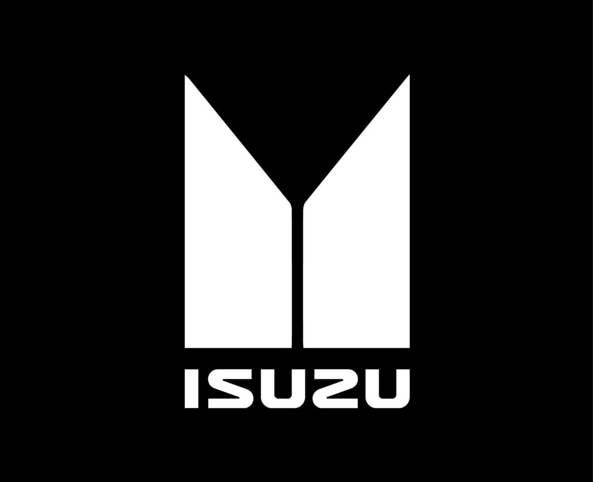 Isuzu Brand Logo Car Symbol With Name White Design Japan Automobile Vector Illustration With Black Background