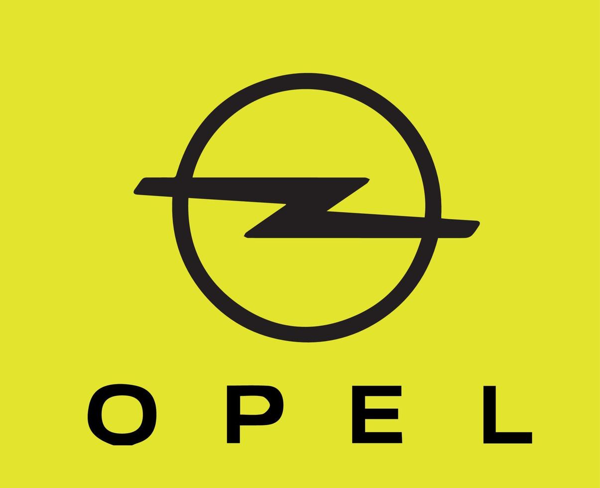 opel marca logo coche símbolo con nombre negro diseño alemán automóvil vector ilustración con amarillo antecedentes