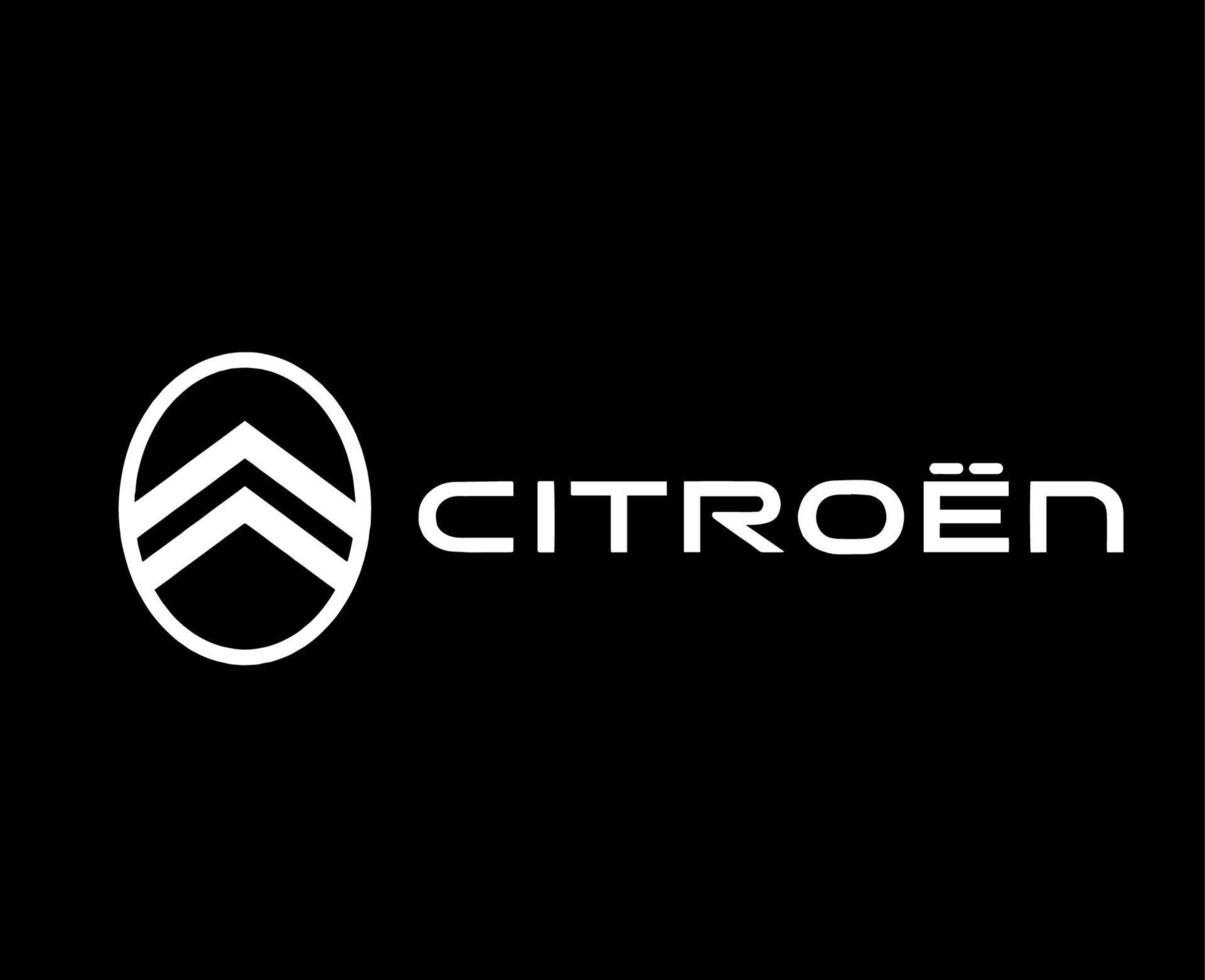 citroen marca nuevo logo coche símbolo con nombre blanco diseño francés automóvil vector ilustración con negro antecedentes