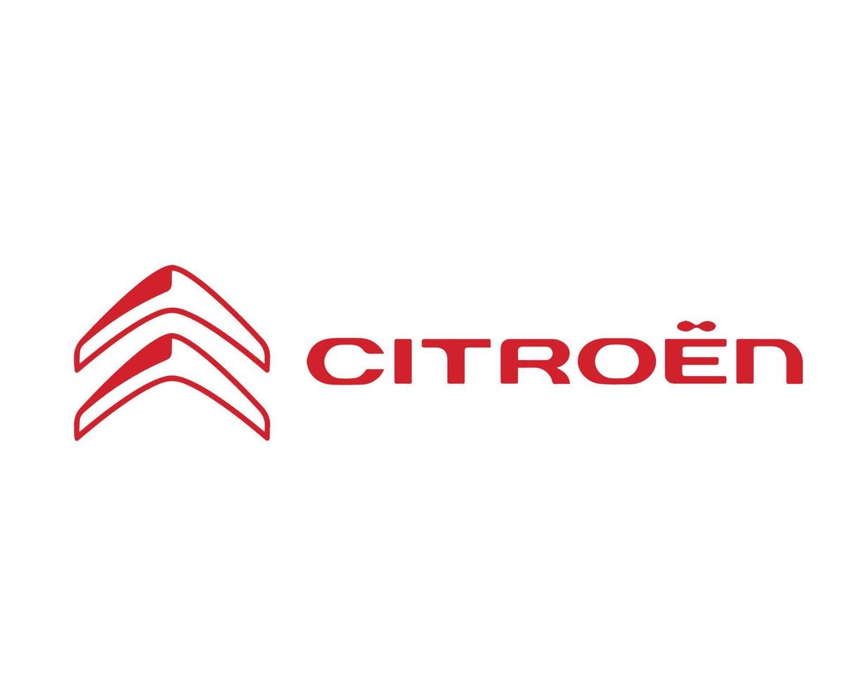 Citroen Logo Brand Symbol With Name Red Design French Car Automobile Vector Illustration
