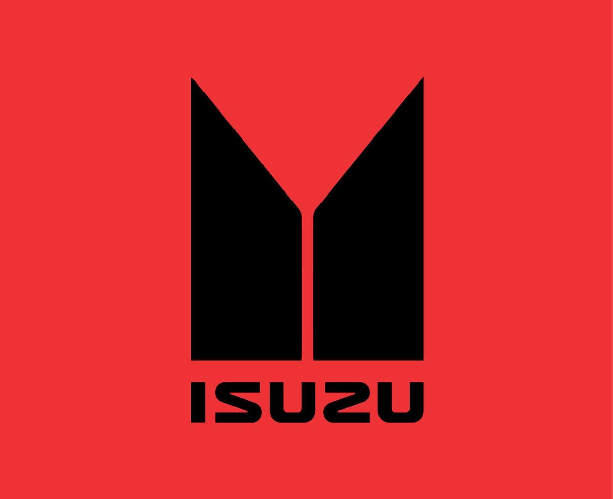 Isuzu Brand Logo Car Symbol With Name Black Design Japan Automobile Vector Illustration With Red Background