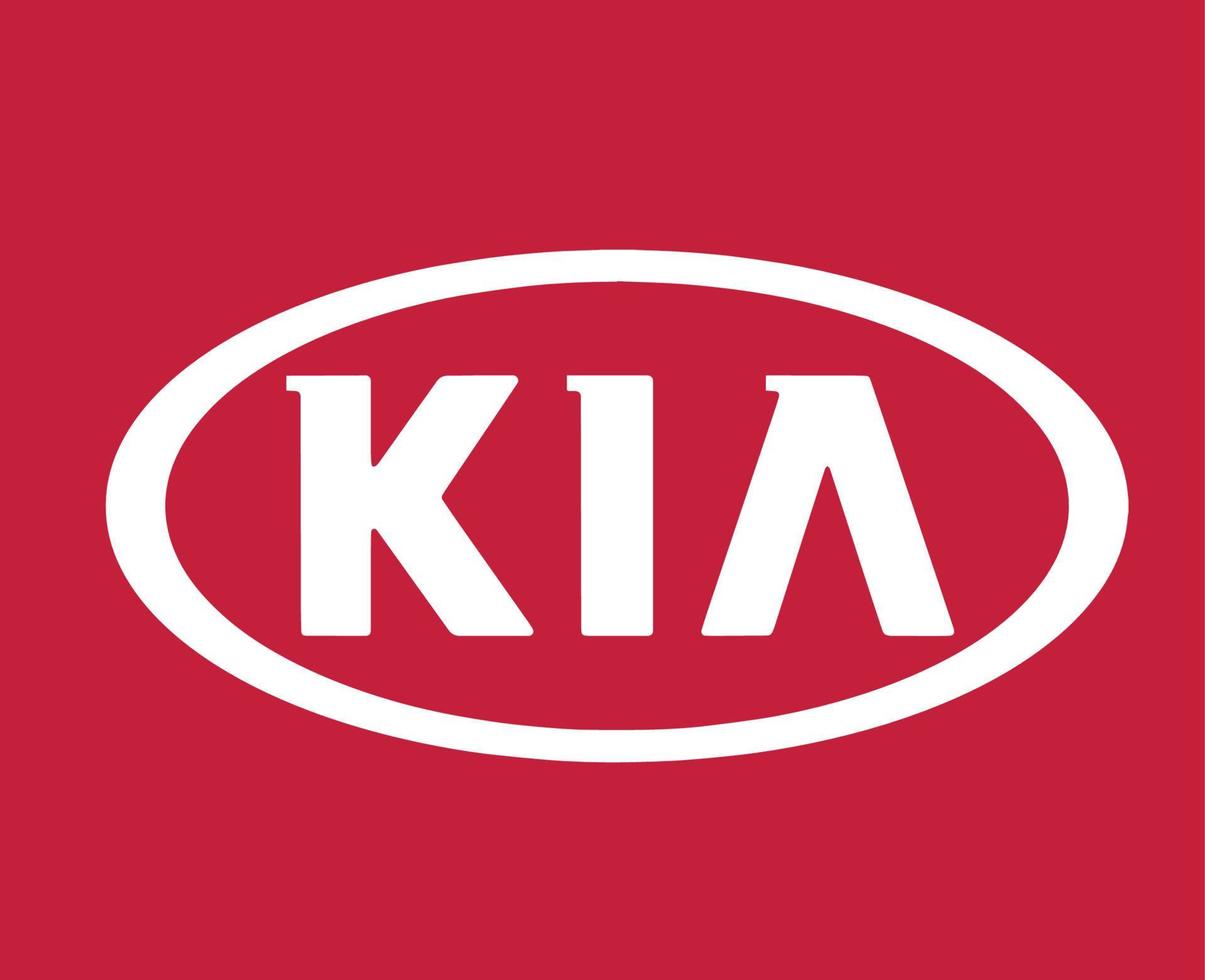 Kia Logo Brand Symbol White Design South Korean Car Automobile Vector Illustration With Red Background