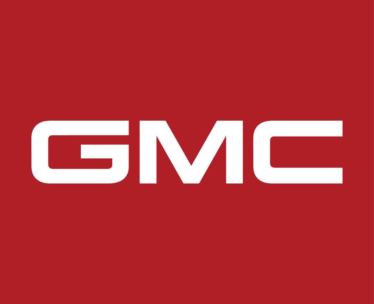 GMC Brand Logo Symbol Name White Design USA Car Automobile Vector Illustration With Red Background