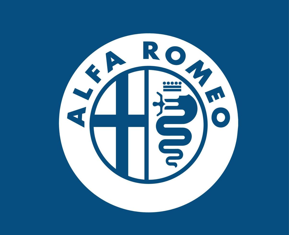 Alfa Romeo Brand Logo Symbol White Design Italian cars Automobile Vector Illustration With Blue Background