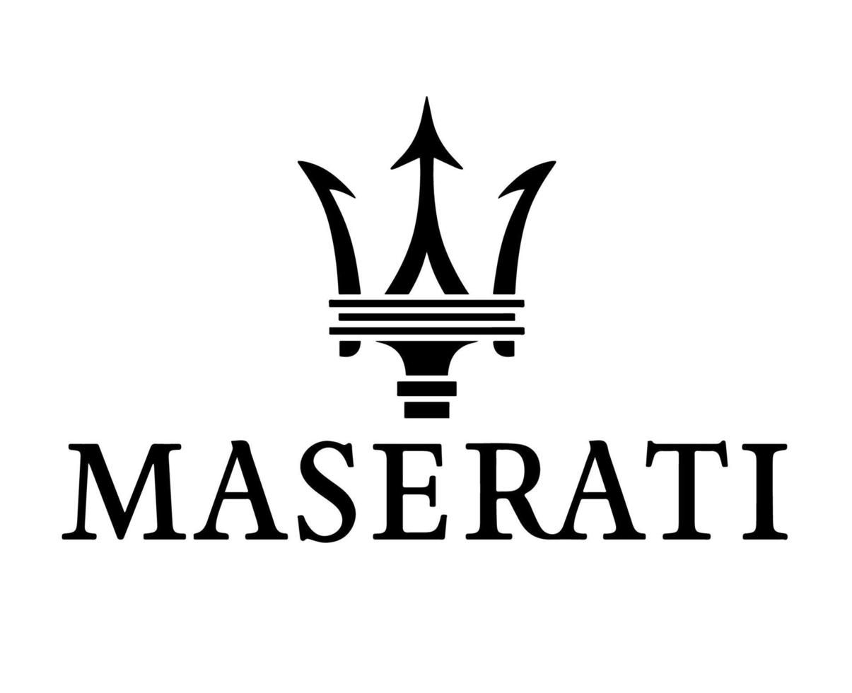 maserati marca logo coche símbolo con nombre negro diseño italiano automóvil vector ilustración