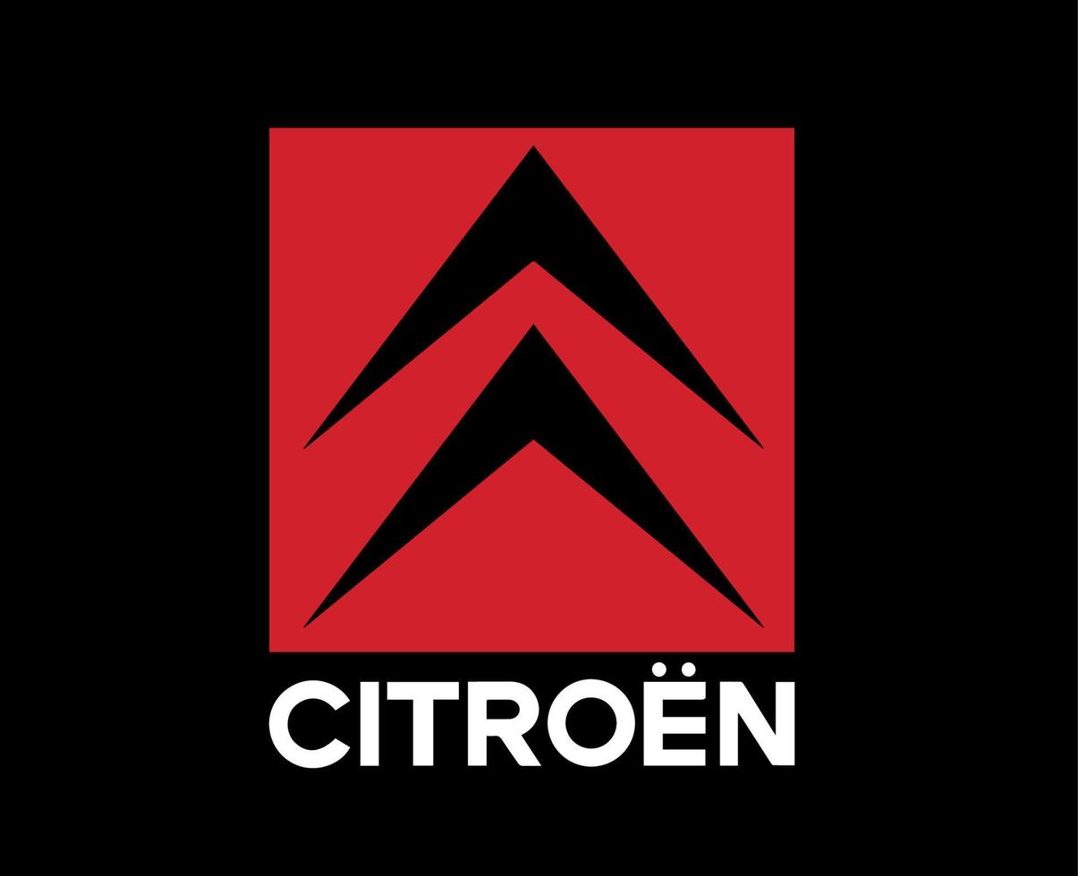 Citroen Logo Symbol Brand Black And Red With Name Design French Car Automobile Vector Illustration