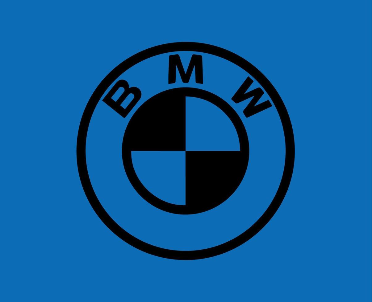 BMW Brand Logo Symbol Black Design Germany Car Automobile Vector Illustration With Blue Background