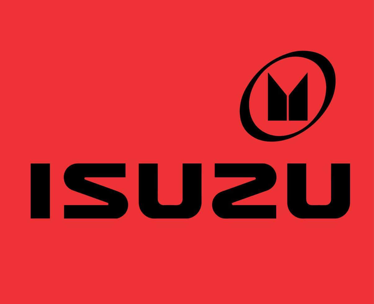 Isuzu Logo Brand Symbol With Name Black Design Japan Car Automobile Vector Illustration With Red Background