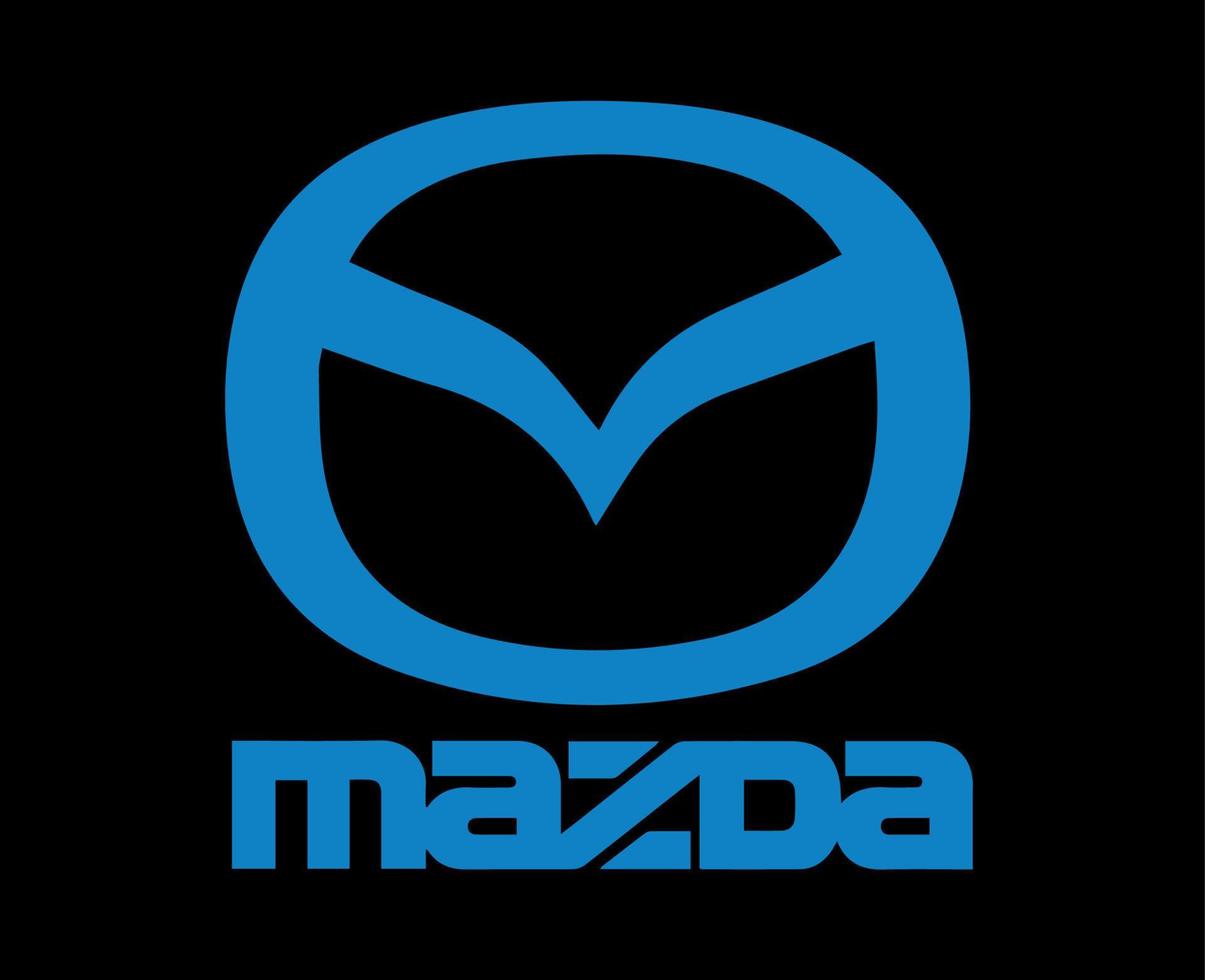 Mazda Logo Symbol Brand Car With Name Blue Design Japan Automobile Vector Illustration With Black Background