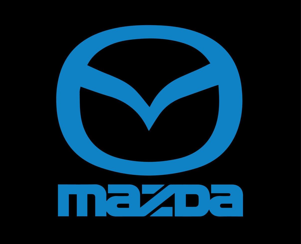 mazda logo símbolo marca coche con nombre azul diseño Japón automóvil vector ilustración con negro antecedentes