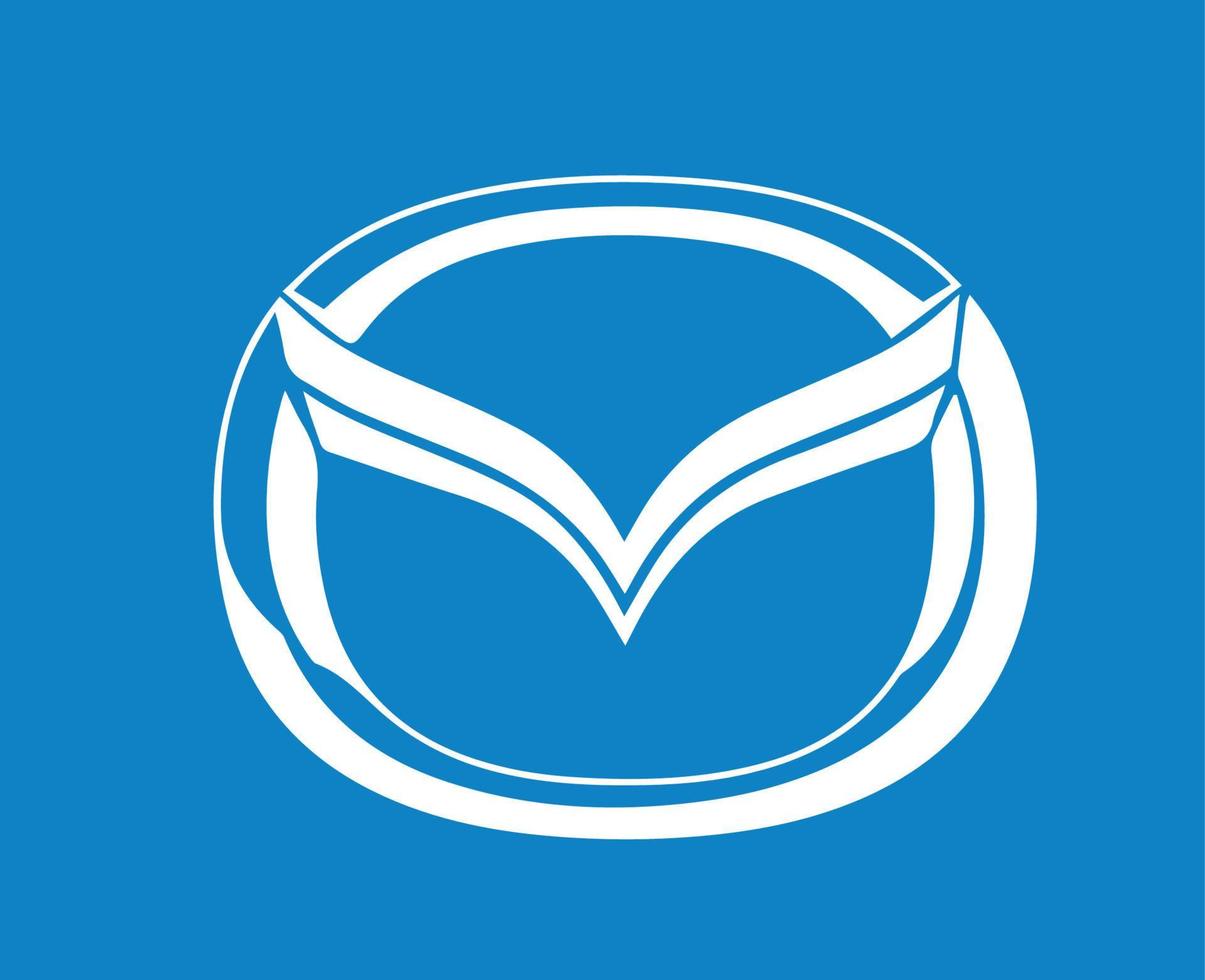 Mazda Logo Brand Car Symbol White Design Japan Automobile Vector Illustration With Blue Background