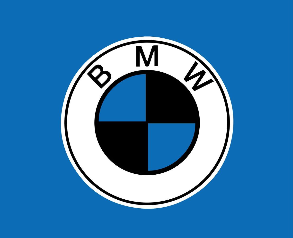 BMW Brand Logo Car Symbol White And Black Design Germany Automobile Vector Illustration With Blue Background