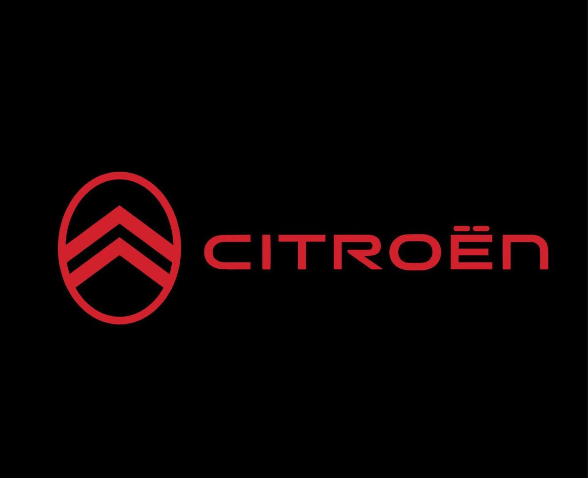 citroen marca nuevo logo coche símbolo con nombre rojo diseño francés automóvil vector ilustración con negro antecedentes