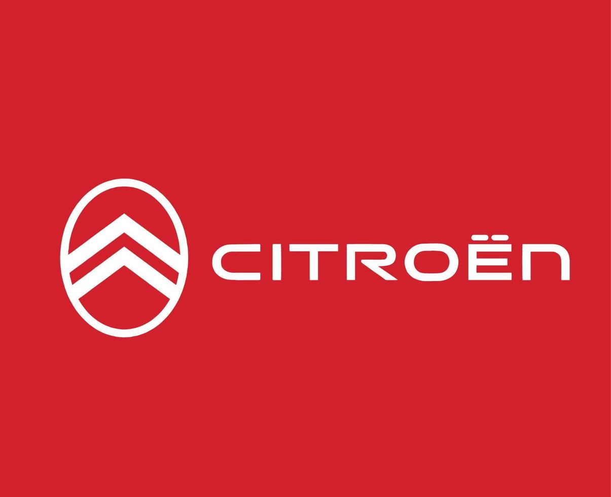 citroen marca nuevo logo coche símbolo con nombre blanco diseño francés automóvil vector ilustración con rojo antecedentes