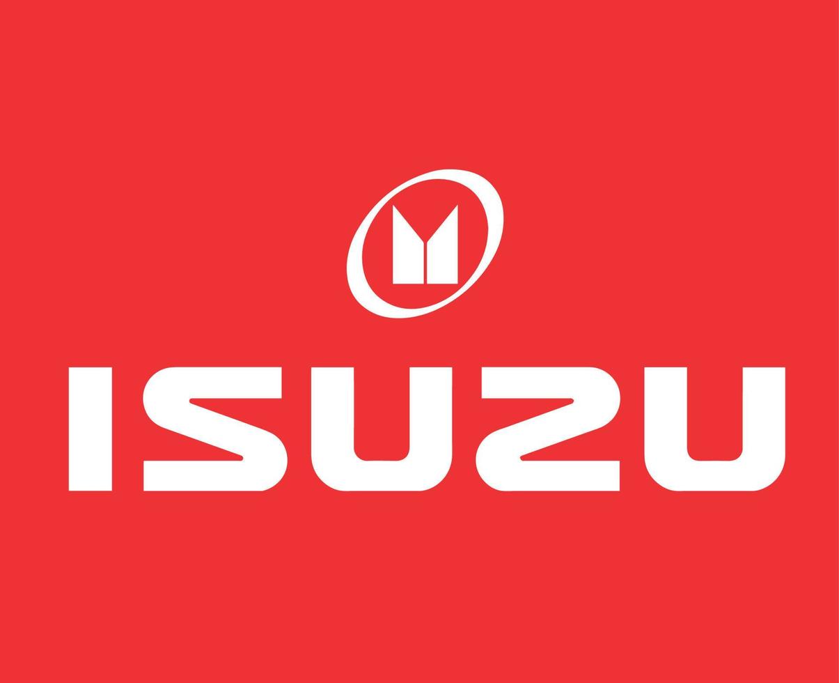 Isuzu Brand Logo Symbol With Name White Design Japan Car Automobile Vector Illustration With Red Background