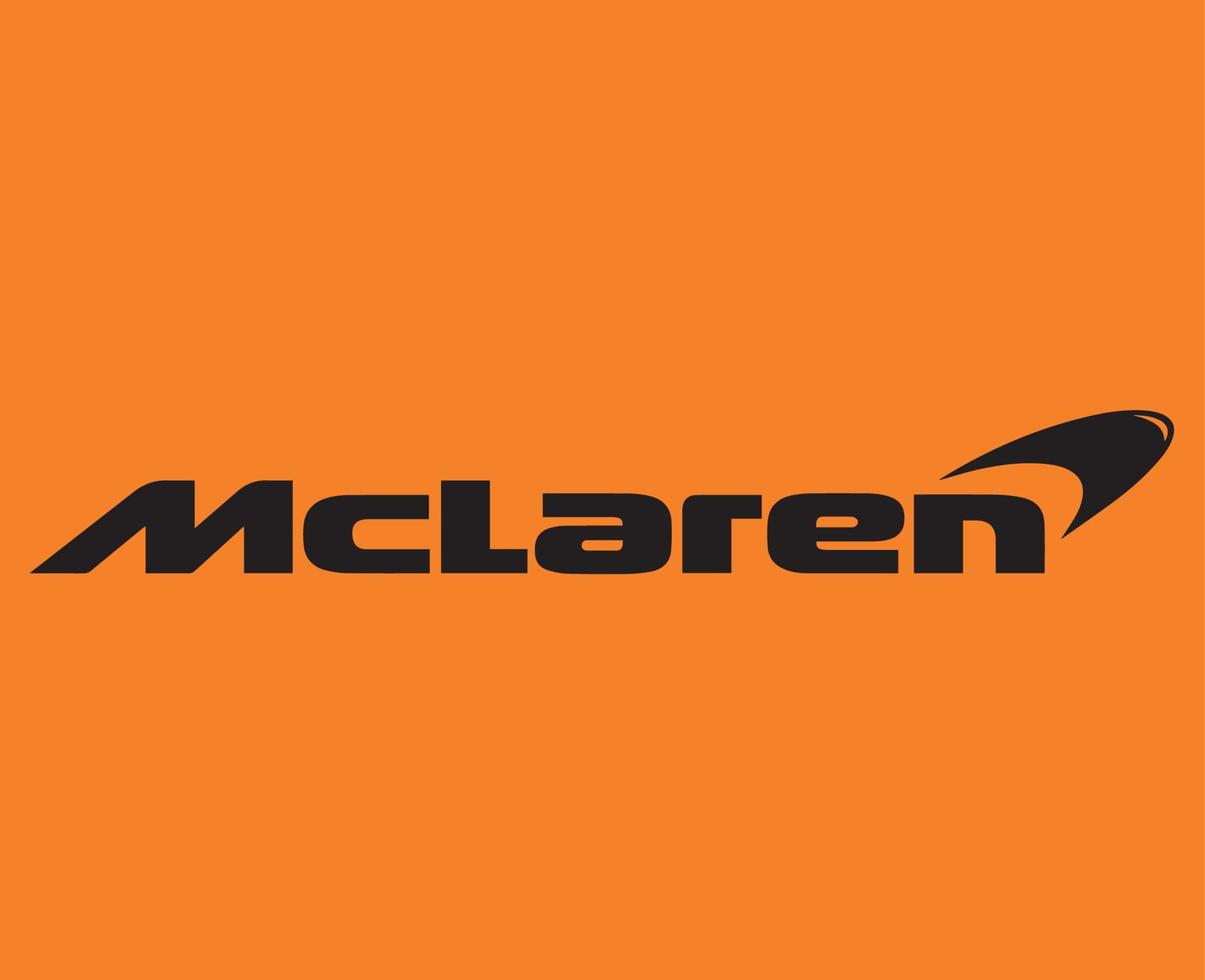 McLaren Brand Logo Car Symbol Name Black Design British Automobile Vector Illustration With Orange Background