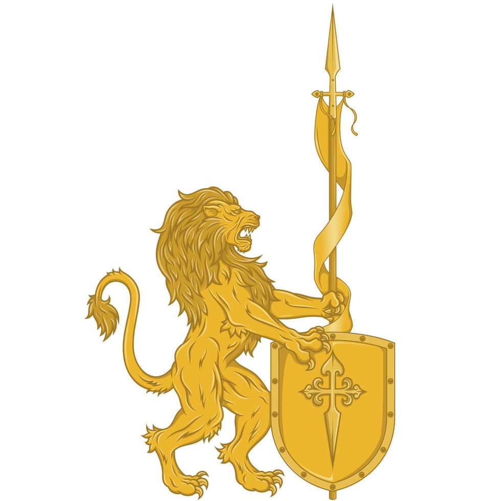 Vector design of lion with pennant and shield