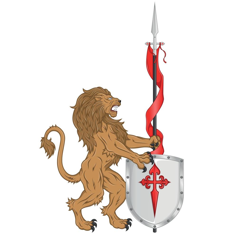 Vector design of lion with pennant and shield