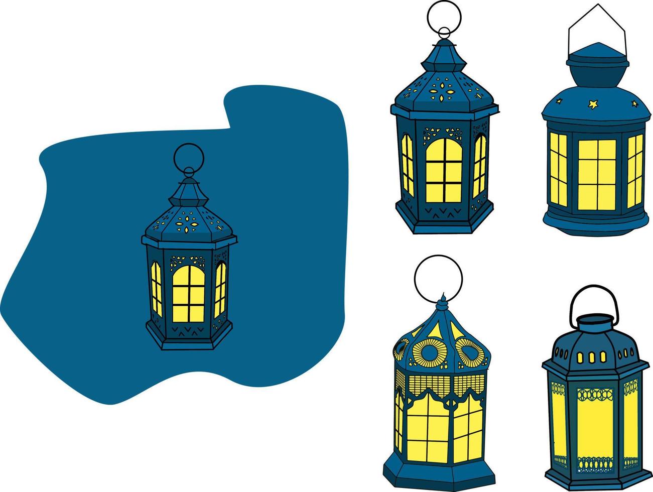 islamic latern lamp collection set vector