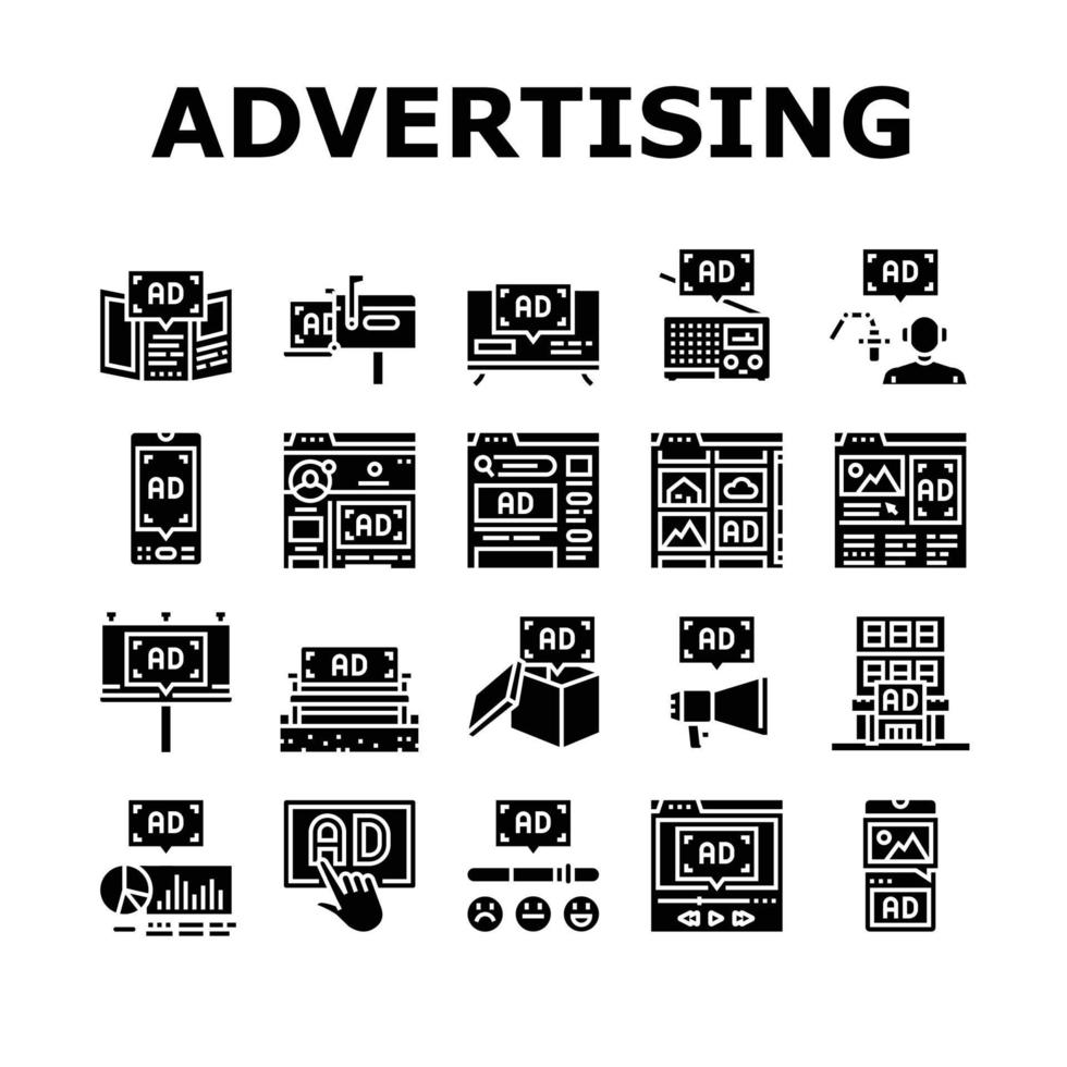 publicidad medios de comunicación negocio íconos conjunto vector