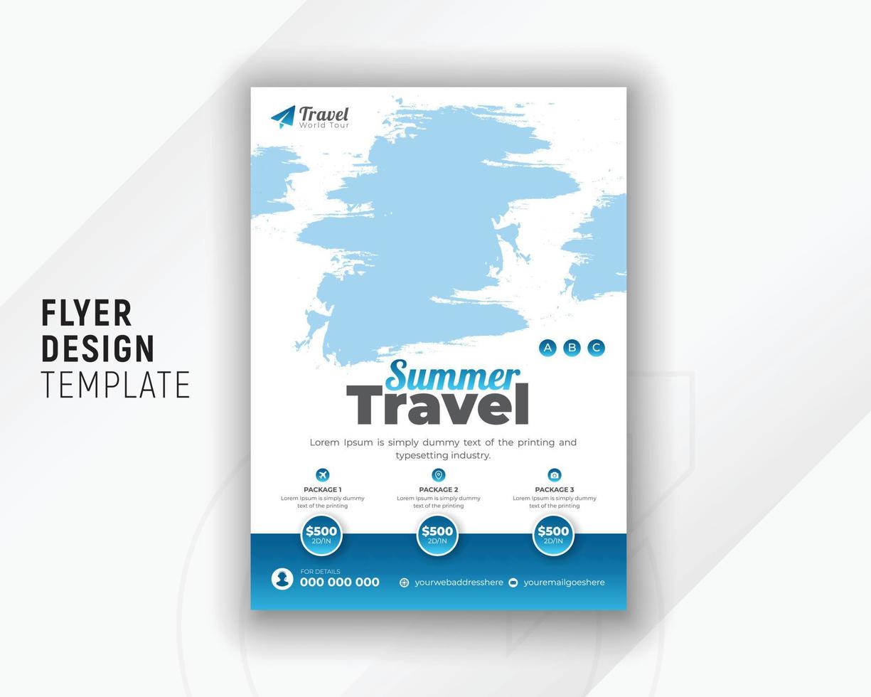 Vacation travel brochure flyer design template with white background, Summer brochure, Editable tour poster template with abstract shapes vector