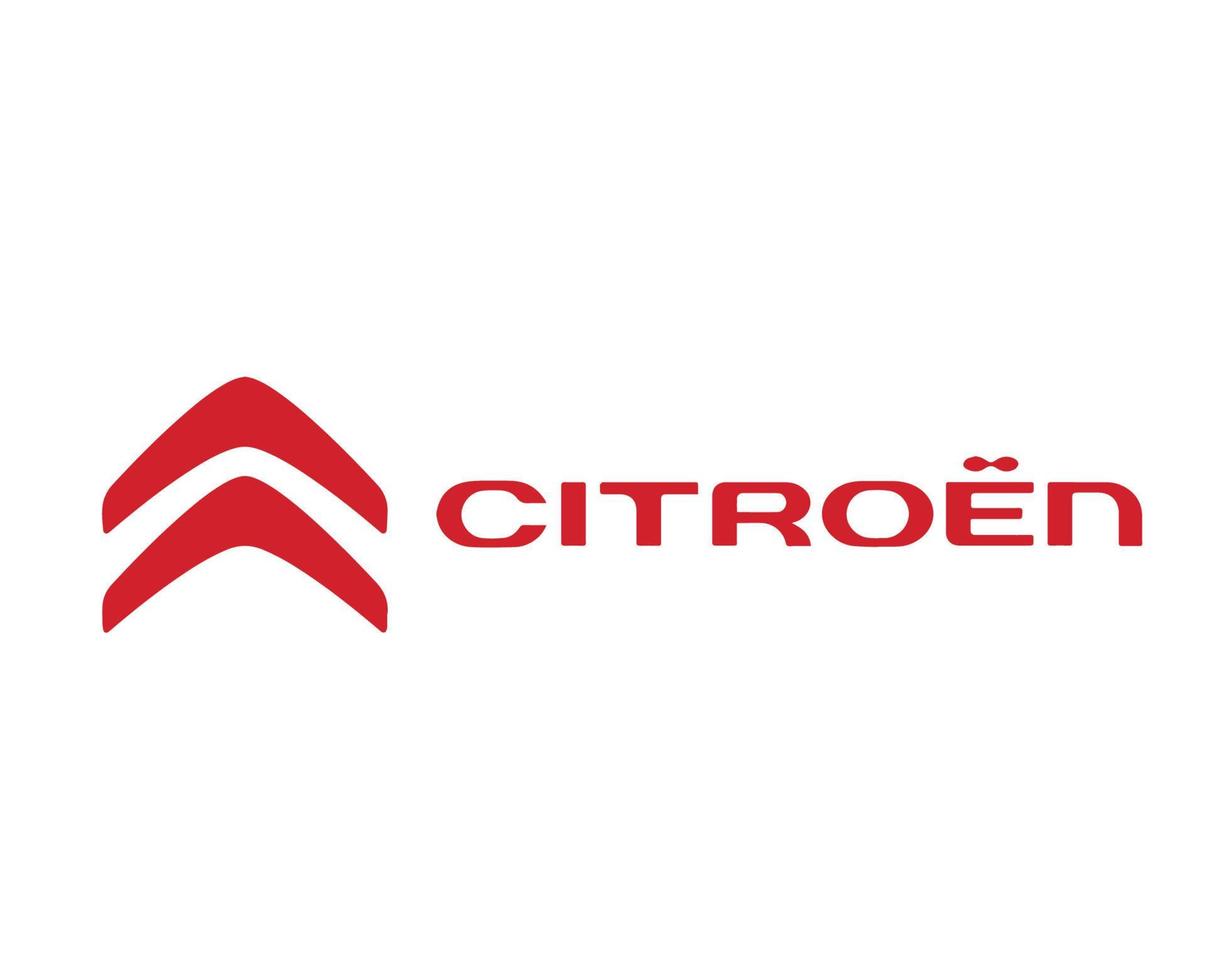 Citroen Brand Logo Symbol With Name Red Design French Car Automobile Vector Illustration