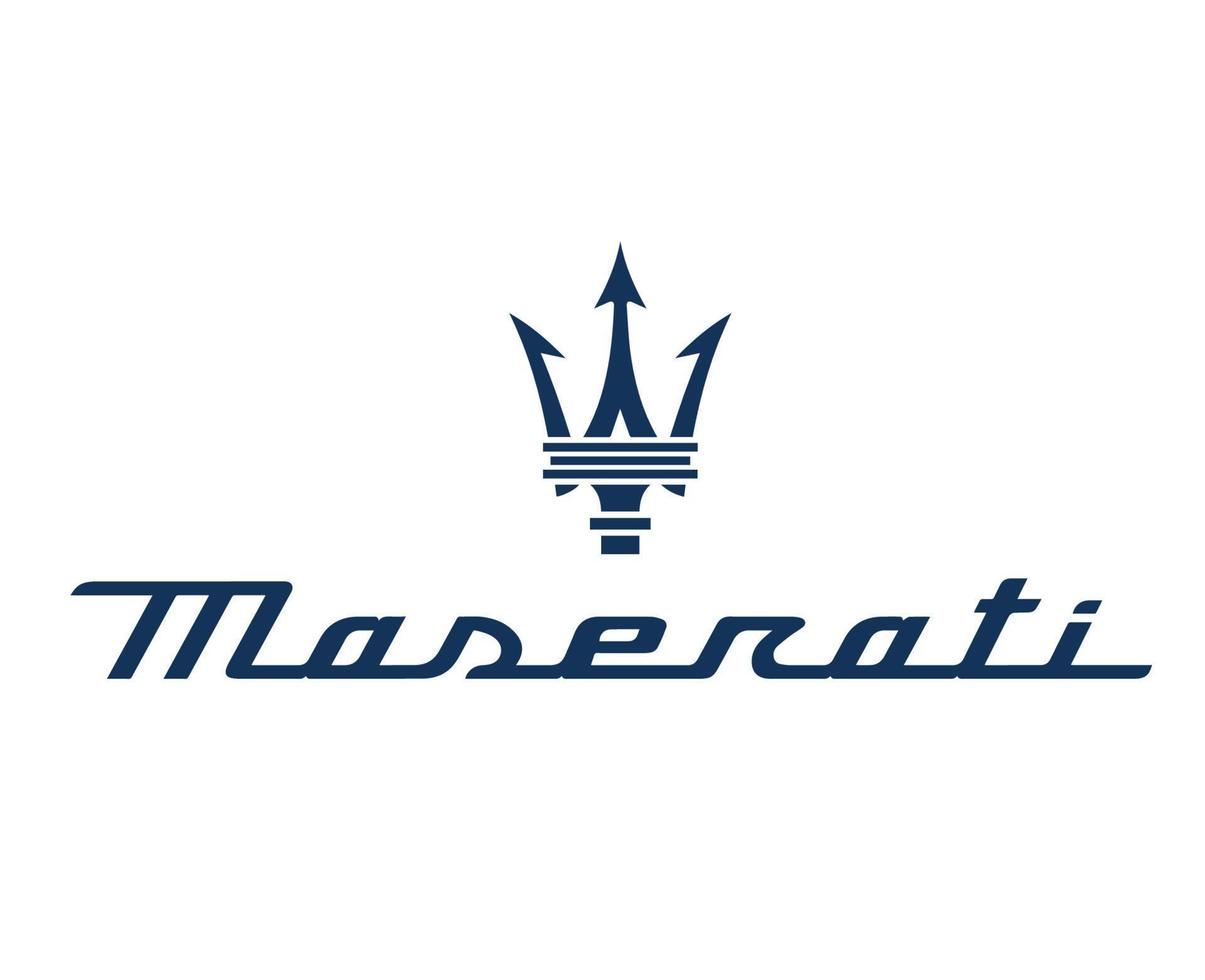 Maserati Symbol Brand Logo With Name Blue Design Italian Car Automobile Vector Illustration