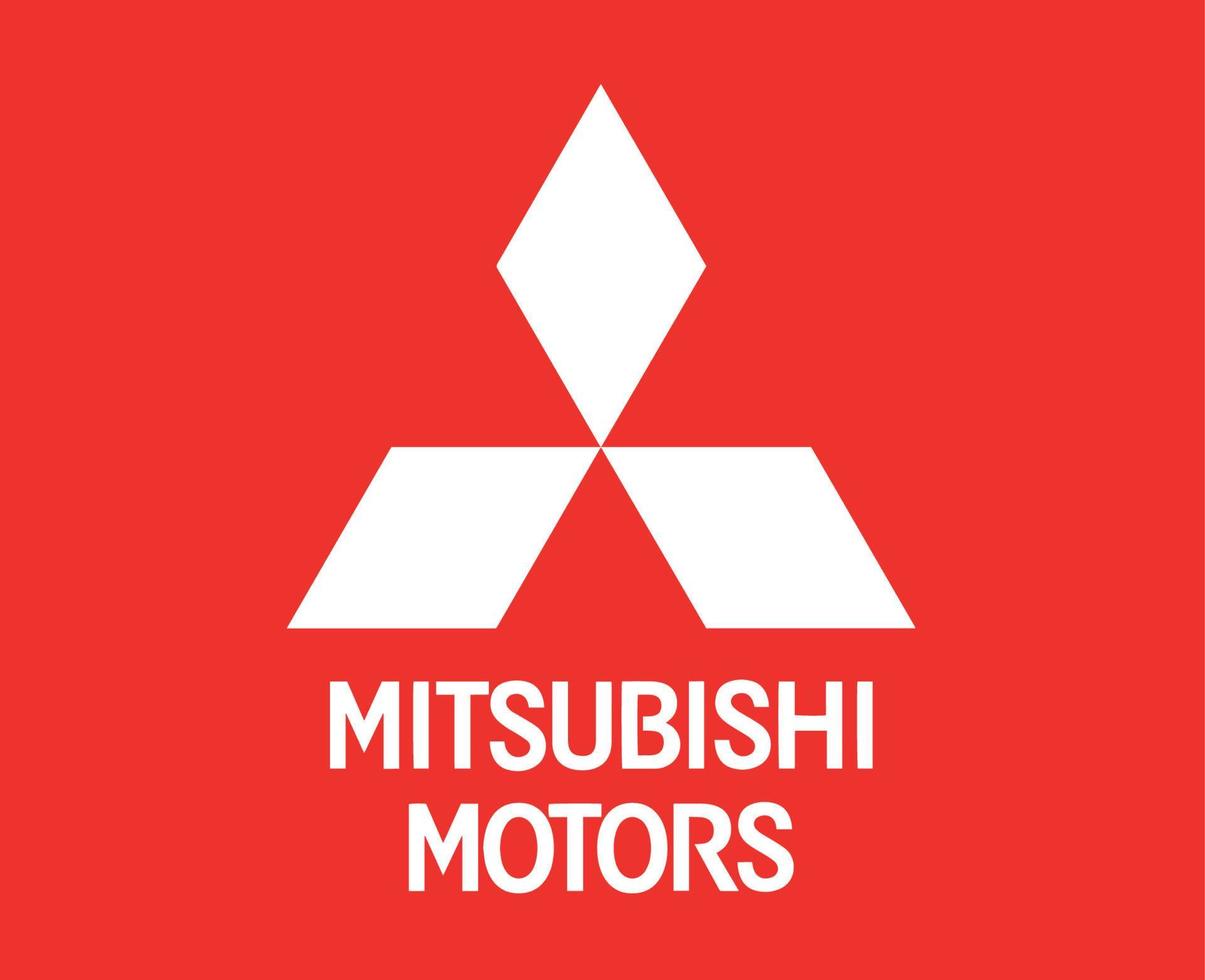 Mitsubishi Brand Logo Car Symbol With Name White Design Japan Automobile Vector Illustration With Red Background