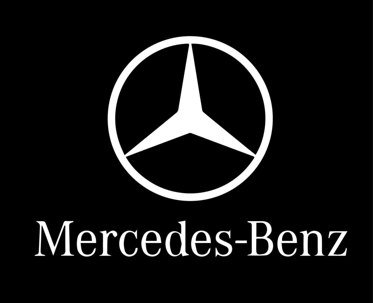 Mercedes Benz Brand Logo Symbol With Name White Design german Car Automobile Vector Illustration With Black Background