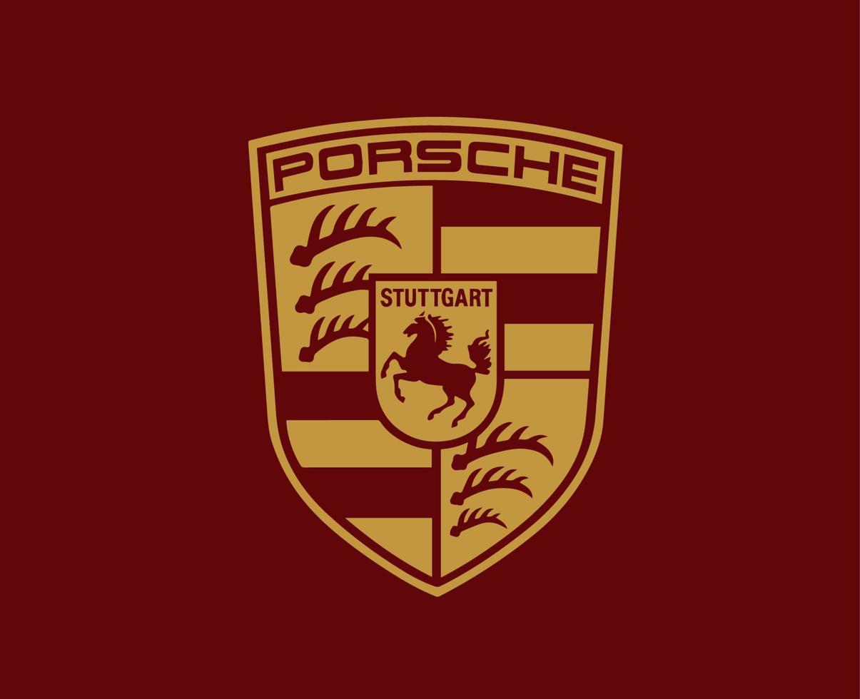 Porsche Logo Brand Symbol Gold Design German Car Automobile Vector Illustration With Red Background