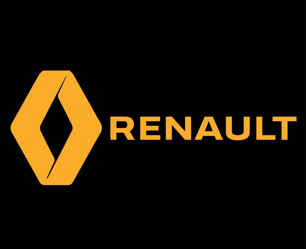Renault Logo Brand Symbol With Name Yellow Design French Car Automobile Vector Illustration With Black Background
