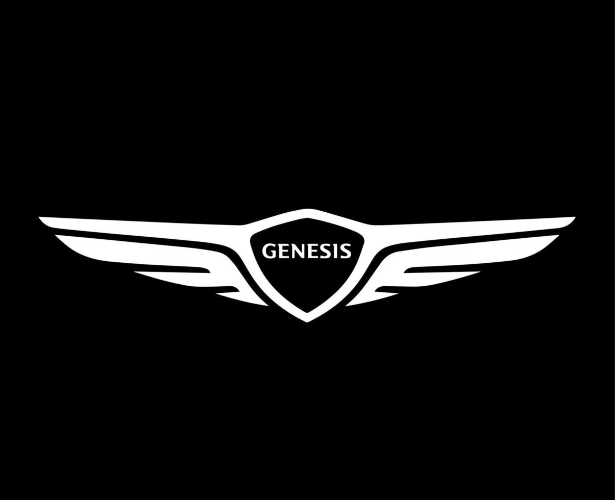 Genesis Brand Logo Car Symbol White Design South Korean Automobile Vector Illustration With Black Background