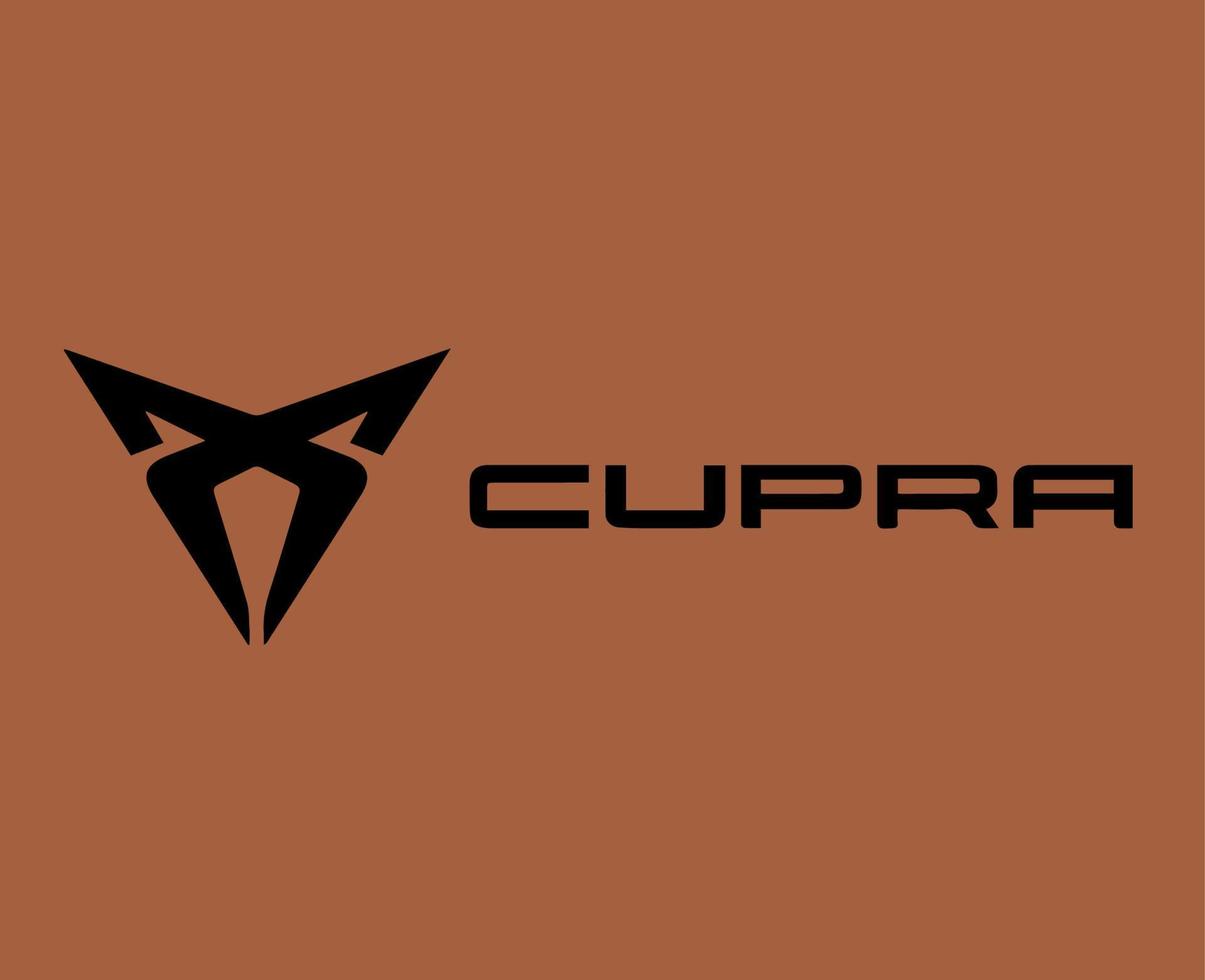 cupra marca logo coche símbolo con nombre negro diseño Español automóvil vector ilustración con marrón antecedentes