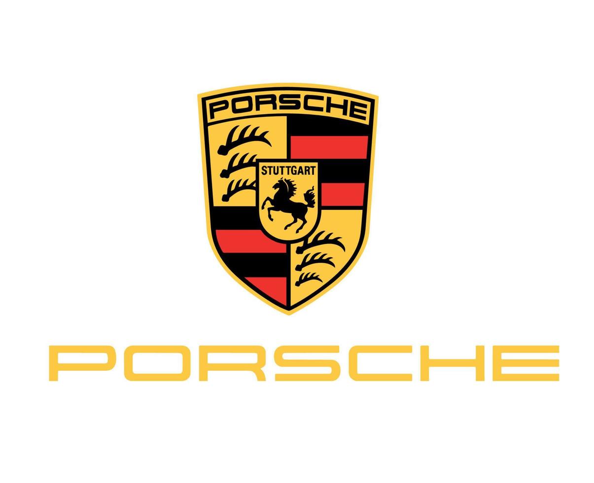 Porsche Brand Logo Car Symbol With Name Yellow Design German Automobile Vector Illustration